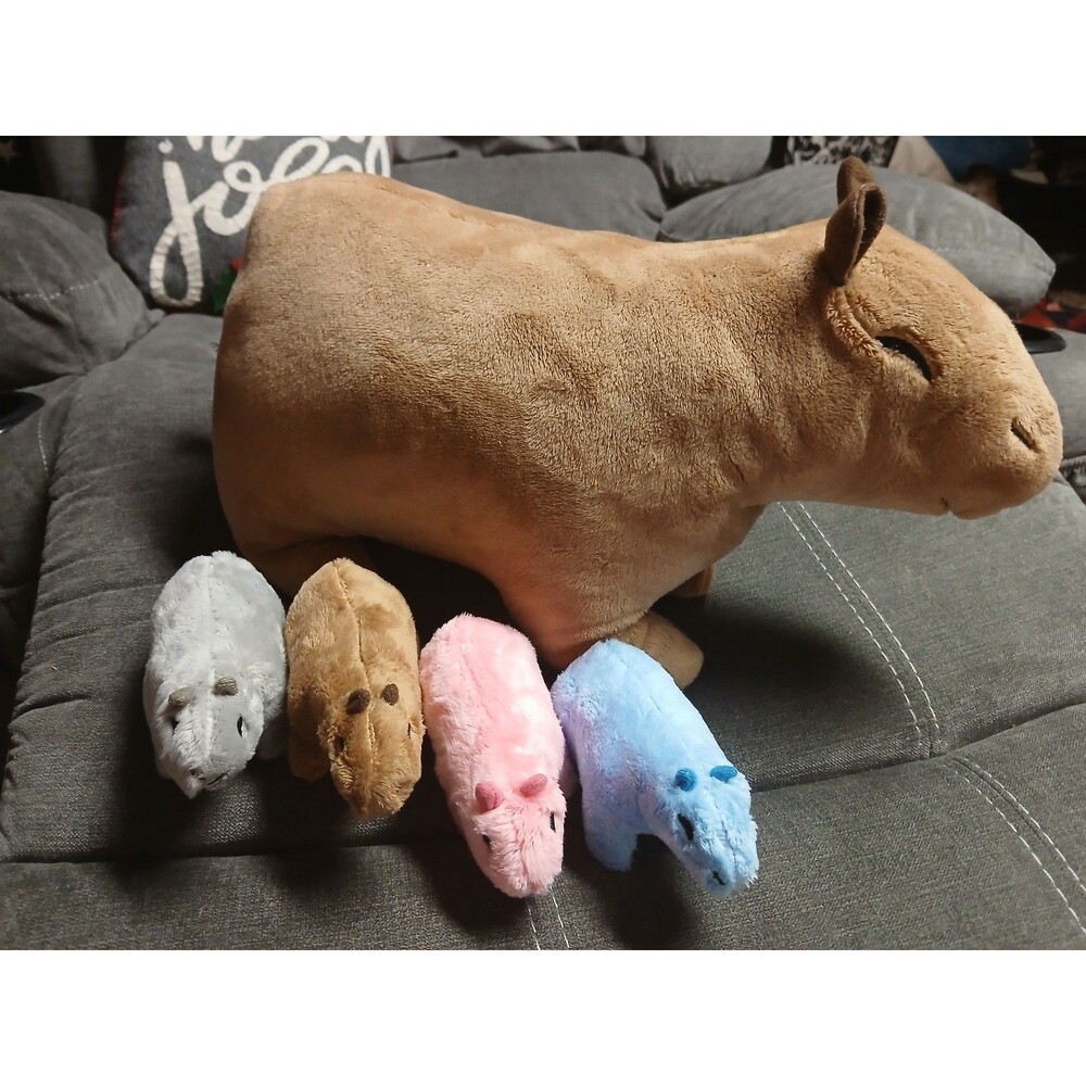 Capybara Plush With 4 Babies Zipper NEW NWOT Bear Baby Girl Boy Grey Pink Blue